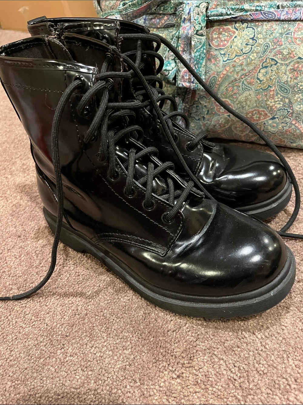 Mossimo Supply Co. Black Patent Lace-Up Combat Boots women’s 9 1/2